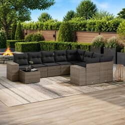 Garden Sofa Set 10 Piece Outdoor Furniture Grey Poly Rattan Modular Patio