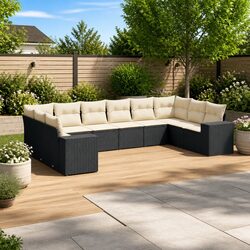 Outdoor Garden Sofa Set 10 Piece Modular Patio Furniture Black Poly Rattan with