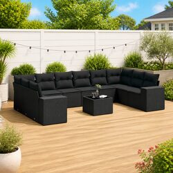 11 Piece Garden Sofa Set Outdoor Patio Furniture Black Rattan with Cushions