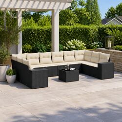 Outdoor Garden Sofa Set 11 Piece Black Poly Rattan Patio Furniture with Cushions