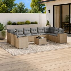 Garden Sofa Set 11 Piece Outdoor Furniture Beige Poly Rattan Patio Seating