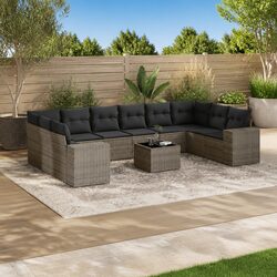 Garden Sofa Set 11 Piece Outdoor Furniture Patio Lounge Grey Poly Rattan Modular