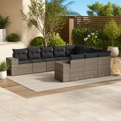 Garden Sofa Set 10 Piece Outdoor Furniture Grey Cushions Modular Patio Seating