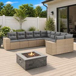 Outdoor Garden Sofa Set 10 Piece Beige Poly Rattan Modular Patio Furniture