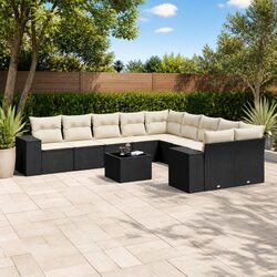 Garden Sofa Set 11 Piece Outdoor Furniture Patio Lounge Black Poly Rattan