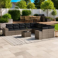 Garden Sofa Set 11 Piece Outdoor Furniture Grey Poly Rattan with Cushions Patio