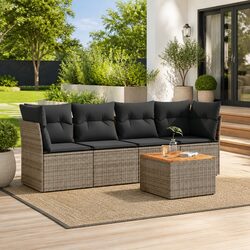 Garden Sofa Set 5 Piece Outdoor Furniture Grey Poly Rattan Cushions Patio