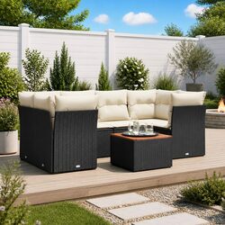 7 Piece Garden Sofa Set with Cushions Outdoor Furniture Black Poly Rattan Patio