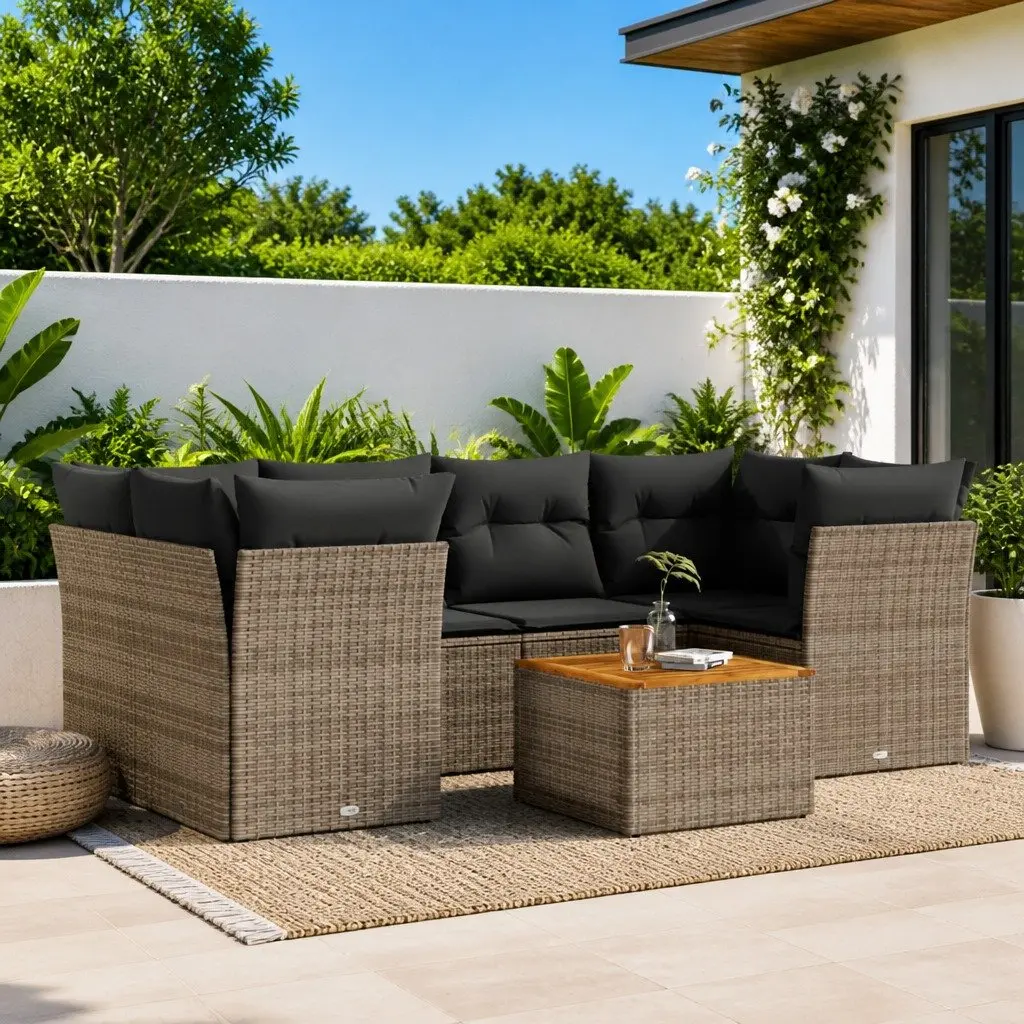 7 Piece Garden Sofa Set Grey Outdoor Furniture Patio Sectional with Cushions