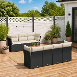 Outdoor Garden Sofa Set 8 Piece Patio Furniture Modular Black Cushions