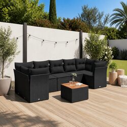 Garden Sofa Set 8 Piece Outdoor Furniture Patio Black Rattan with Cushions