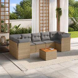 Garden Sofa Set 8 Piece Outdoor Furniture Beige Poly Rattan Patio Lounge with