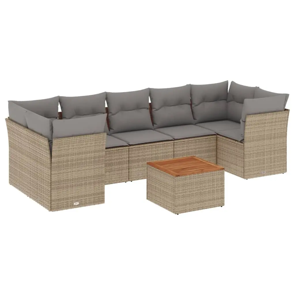 Garden Sofa Set Modular Outdoor Furniture 8 Piece Beige PE Rattan Patio Lounge