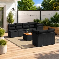 Garden Sofa Set 8 Piece Outdoor Furniture Black Patio Sectional with Cushions