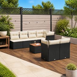 Garden Sofa Set 8 Piece Outdoor Furniture Patio Black Poly Rattan Modular