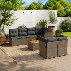 Garden Sofa Set 8 Piece Outdoor Furniture Grey Poly Rattan Patio Seating with