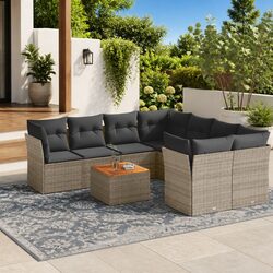 Garden Sofa Set 9 Piece Outdoor Furniture Patio Grey Rattan with Cushions