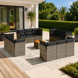 Garden Sofa Set 13 Piece Outdoor Furniture Grey Modular Patio Rattan Sectional