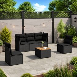 Garden Sofa Set 6 Piece Outdoor Furniture Patio Sectional Black Modular Rattan