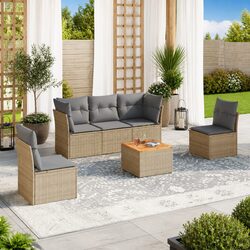 Garden Sofa Set 6 Piece Outdoor Furniture Beige Poly Rattan Modular Patio