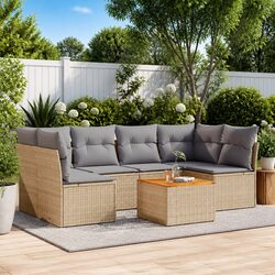 Outdoor Garden Sofa Set 7 Piece Patio Furniture Beige Poly Rattan with Cushions