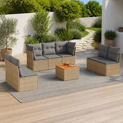 Garden Sofa Set 8 Piece Outdoor Furniture Patio Beige Poly Rattan with Cushions