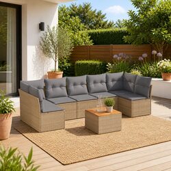 8 Piece Garden Sofa Set with Cushions Beige Outdoor Furniture Patio Lounge