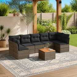 Garden Sofa Set 8 Piece Outdoor Furniture Grey Modular Patio Sectional with