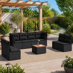 9 Piece Garden Sofa Set Outdoor Patio Furniture with Cushions Black