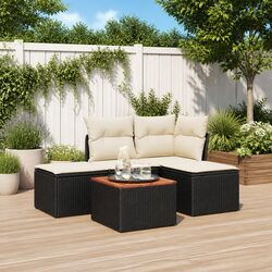 5 Piece Garden Sofa Set Outdoor Patio Furniture Black Poly Rattan with Cushions