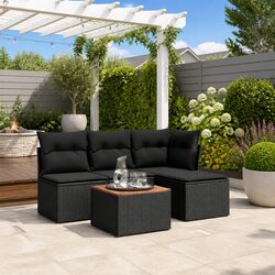 Garden Sofa Set 5 Piece Outdoor Furniture Patio Black Poly Rattan with Cushions