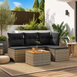 5 Piece Garden Sofa Set Outdoor Furniture Grey Poly Rattan With Cushions Patio