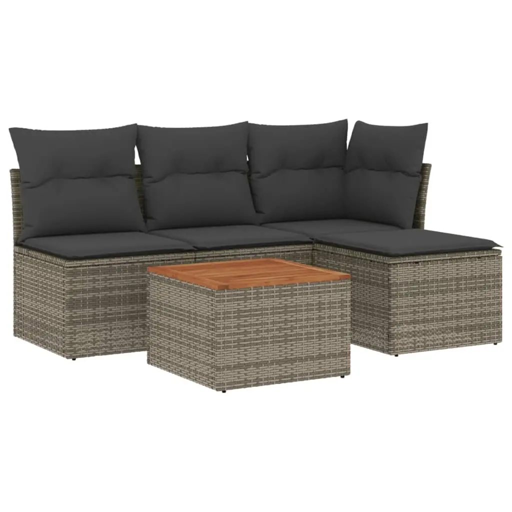 5 Piece Garden Sofa Set Outdoor Furniture Grey Poly Rattan With Cushions Patio