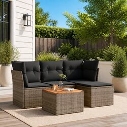 Grey Poly Rattan Garden Sofa Set 5 Piece Outdoor Furniture Patio Cushions