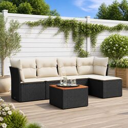 Garden Sofa Set 6 Piece Outdoor Furniture Patio Black Rattan with Cushions
