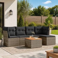 Garden Sofa Set 6 Piece Outdoor Furniture Grey Poly Rattan Modular Patio