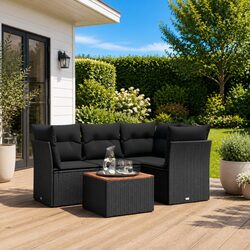 Garden Sofa Set 5 Piece Outdoor Furniture Patio Black Rattan Modular Cushions