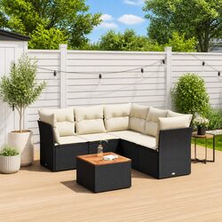 Garden Sofa Set 6 Piece Outdoor Furniture Patio Lounge Black Poly Rattan with