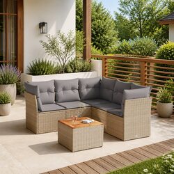 Garden Sofa Set 6 Piece Outdoor Furniture Patio Lounge with Cushions Beige