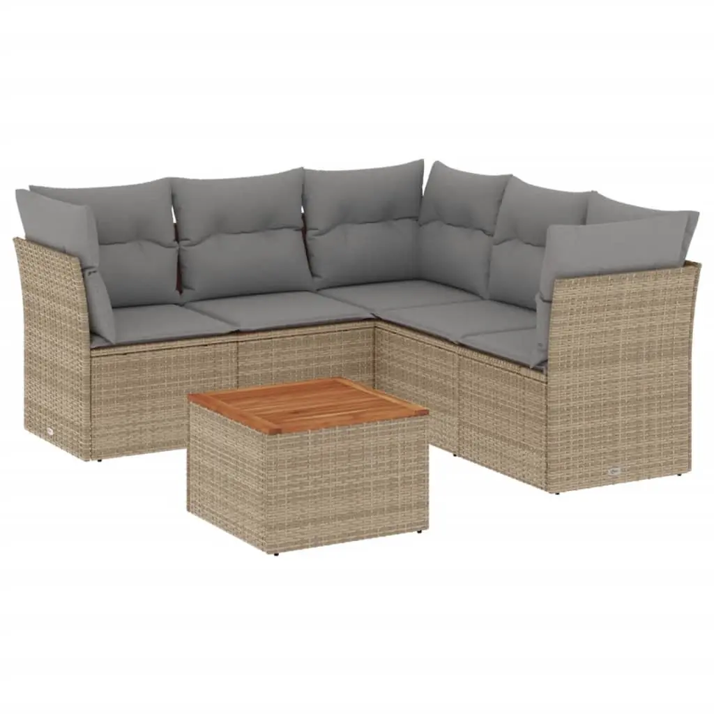 Garden Sofa Set 6 Piece Modular Outdoor Furniture with Cushions Beige