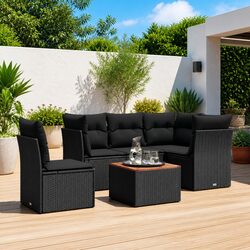 Garden Sofa Set 6 Piece Outdoor Furniture Patio Conversation Rattan Black