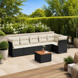 7 Piece Garden Sofa Set Outdoor Patio Furniture with Cushions Black Poly Rattan