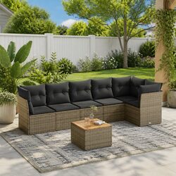Garden Sofa Set 7 Piece Outdoor Furniture Grey Poly Rattan Modular Patio Lounge