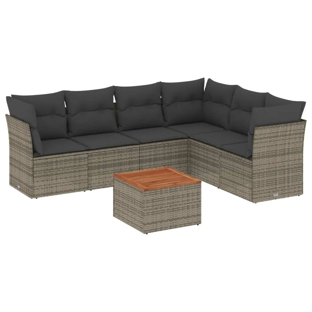 7 Piece Garden Sofa Set with Cushions Grey Outdoor Furniture Patio Sectional