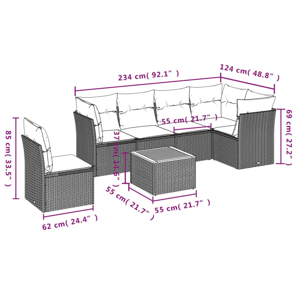 Garden Sofa Set 7 Piece Outdoor Furniture PE Rattan Beige Cushions Patio Sectional