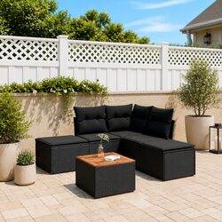 Garden Sofa Set 6 Piece Outdoor Furniture Black Poly Rattan with Cushions Patio