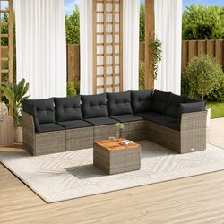 Outdoor Garden Sofa Set 8 Piece Modular Furniture Grey Poly Rattan with Cushions