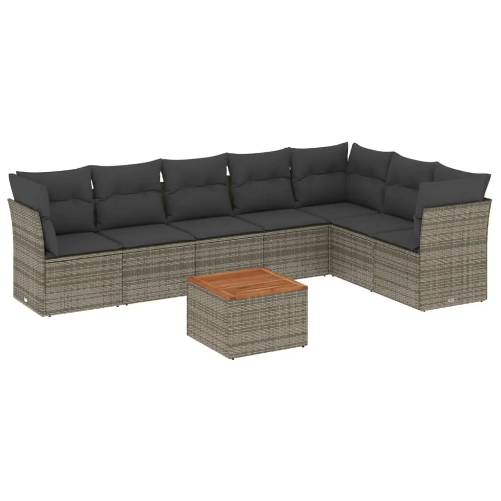 Outdoor Garden Sofa Set Modular 8 Piece Grey Poly Rattan with Cushions
