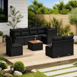Garden Sofa Set 9 Piece Outdoor Patio Furniture Modular Black Poly Rattan with