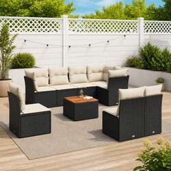 Garden Sofa Set 9 Piece Outdoor Furniture Patio Sectional with Cushions Black